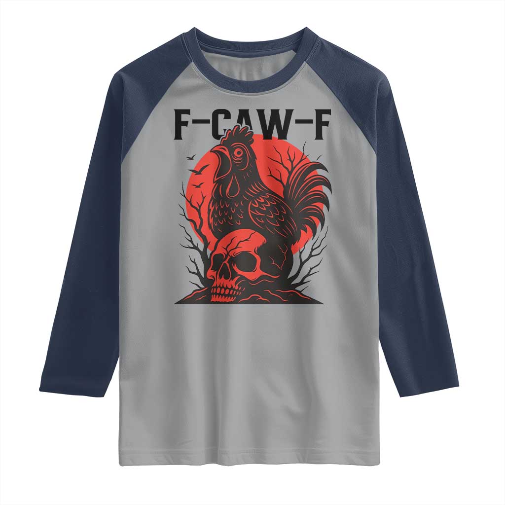 F Caw F Gothic Chicken Horror Raglan Shirt Creepy Skull Rooster Halloween Dark Humor - Wonder Print Shop