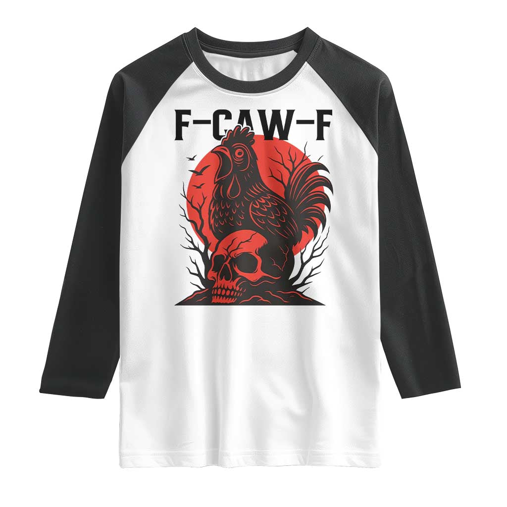 F Caw F Gothic Chicken Horror Raglan Shirt Creepy Skull Rooster Halloween Dark Humor - Wonder Print Shop