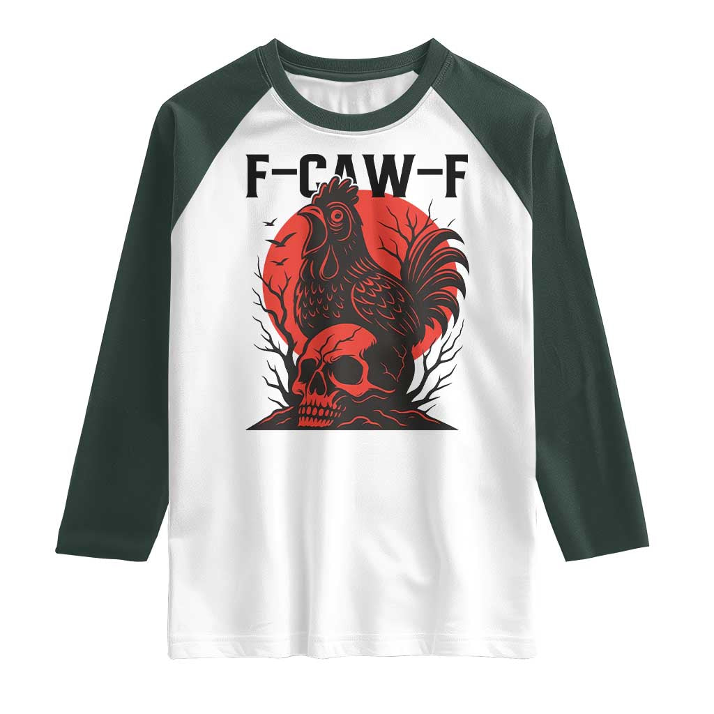 F Caw F Gothic Chicken Horror Raglan Shirt Creepy Skull Rooster Halloween Dark Humor - Wonder Print Shop