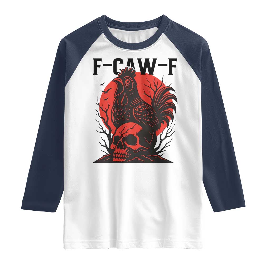 F Caw F Gothic Chicken Horror Raglan Shirt Creepy Skull Rooster Halloween Dark Humor - Wonder Print Shop