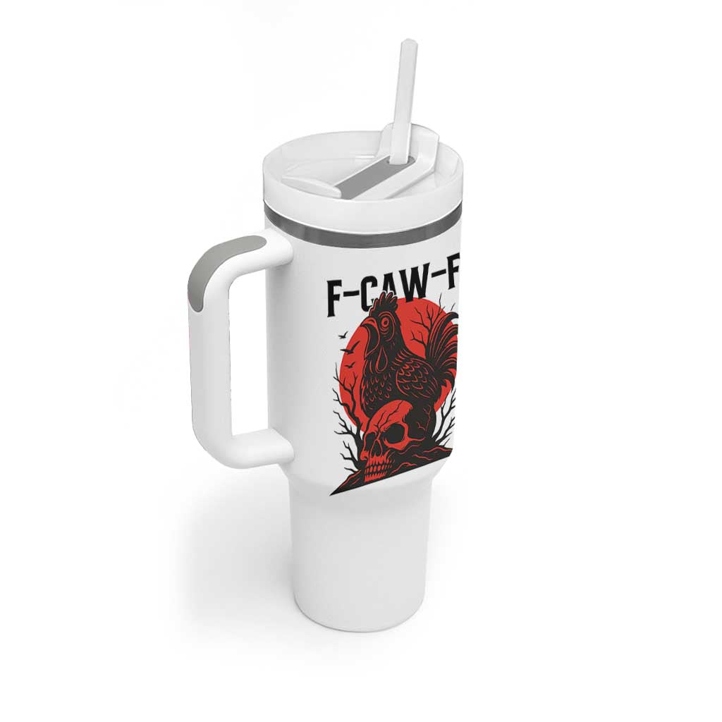 F Caw F Gothic Chicken Horror Tumbler With Handle Creepy Skull Rooster Halloween Dark Humor - Wonder Print Shop