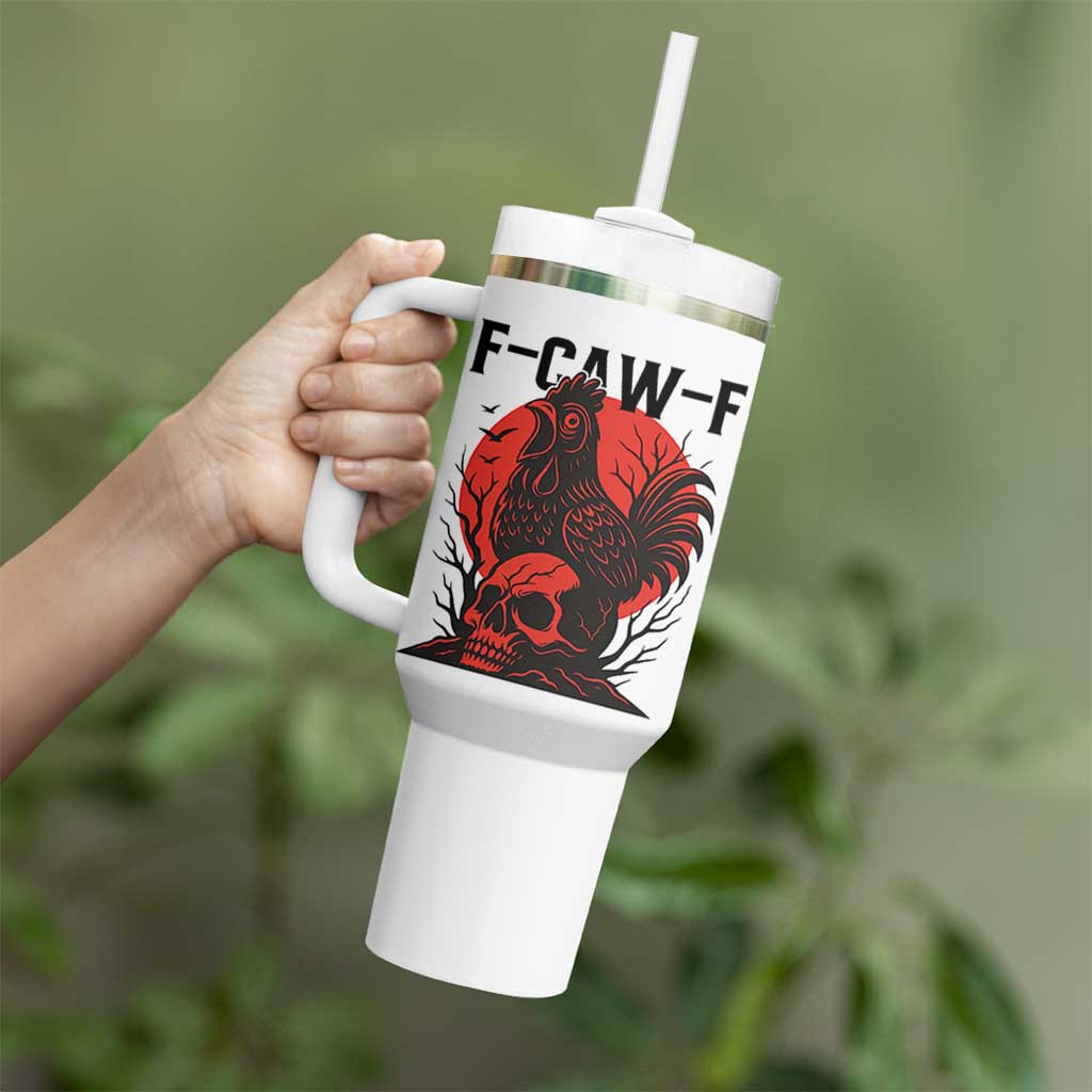 F Caw F Gothic Chicken Horror Tumbler With Handle Creepy Skull Rooster Halloween Dark Humor - Wonder Print Shop