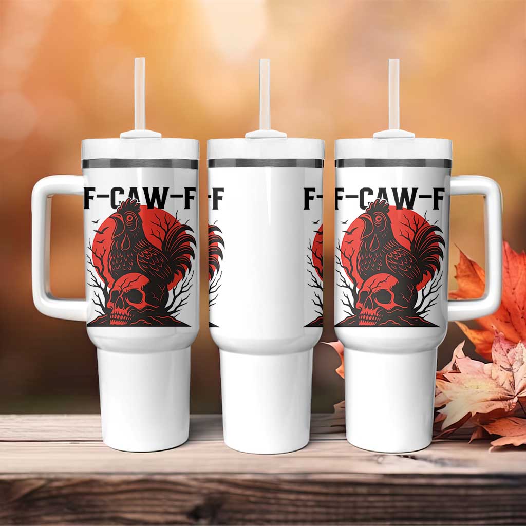F Caw F Gothic Chicken Horror Tumbler With Handle Creepy Skull Rooster Halloween Dark Humor - Wonder Print Shop