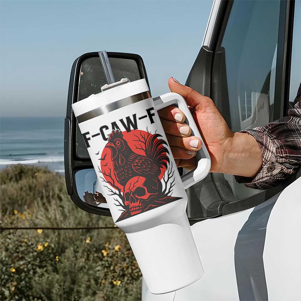 F Caw F Gothic Chicken Horror Tumbler With Handle Creepy Skull Rooster Halloween Dark Humor - Wonder Print Shop