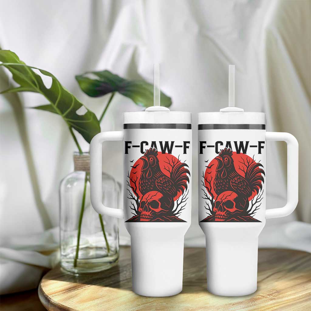 F Caw F Gothic Chicken Horror Tumbler With Handle Creepy Skull Rooster Halloween Dark Humor - Wonder Print Shop