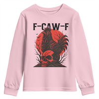 F Caw F Gothic Chicken Horror Youth Sweatshirt Creepy Skull Rooster Halloween Dark Humor - Wonder Print Shop