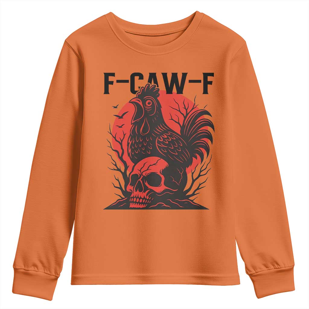 F Caw F Gothic Chicken Horror Youth Sweatshirt Creepy Skull Rooster Halloween Dark Humor - Wonder Print Shop