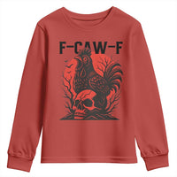 F Caw F Gothic Chicken Horror Youth Sweatshirt Creepy Skull Rooster Halloween Dark Humor - Wonder Print Shop
