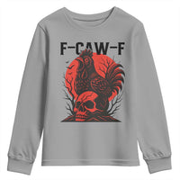 F Caw F Gothic Chicken Horror Youth Sweatshirt Creepy Skull Rooster Halloween Dark Humor - Wonder Print Shop