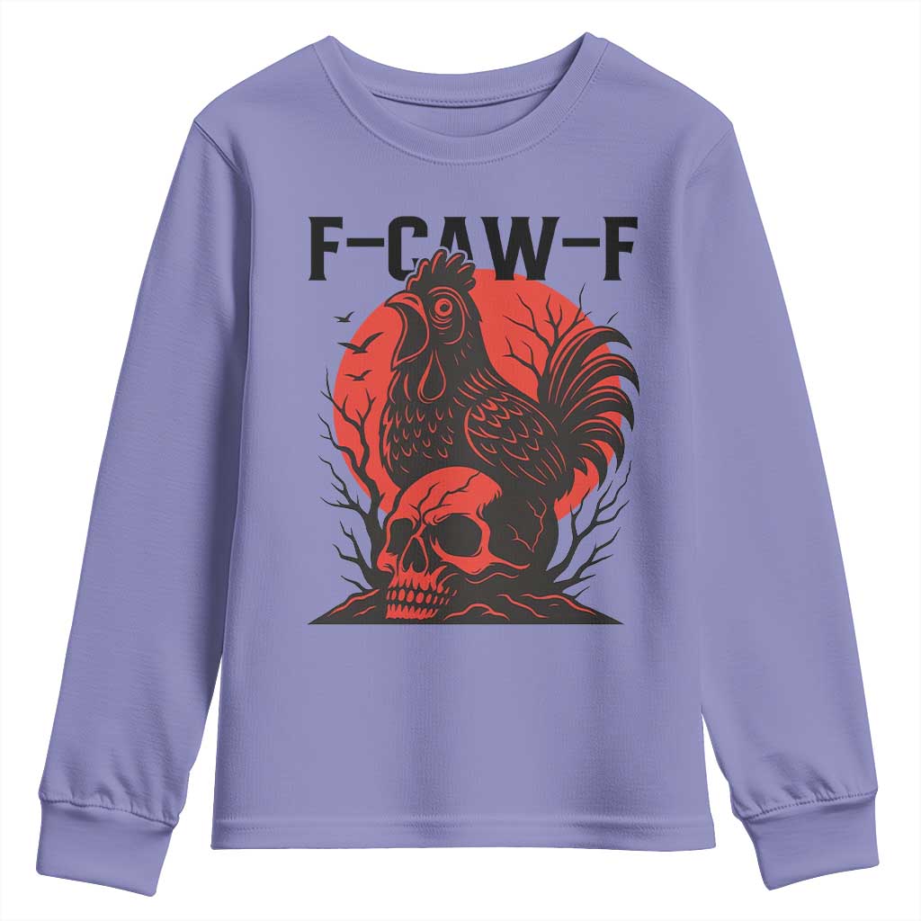 F Caw F Gothic Chicken Horror Youth Sweatshirt Creepy Skull Rooster Halloween Dark Humor - Wonder Print Shop