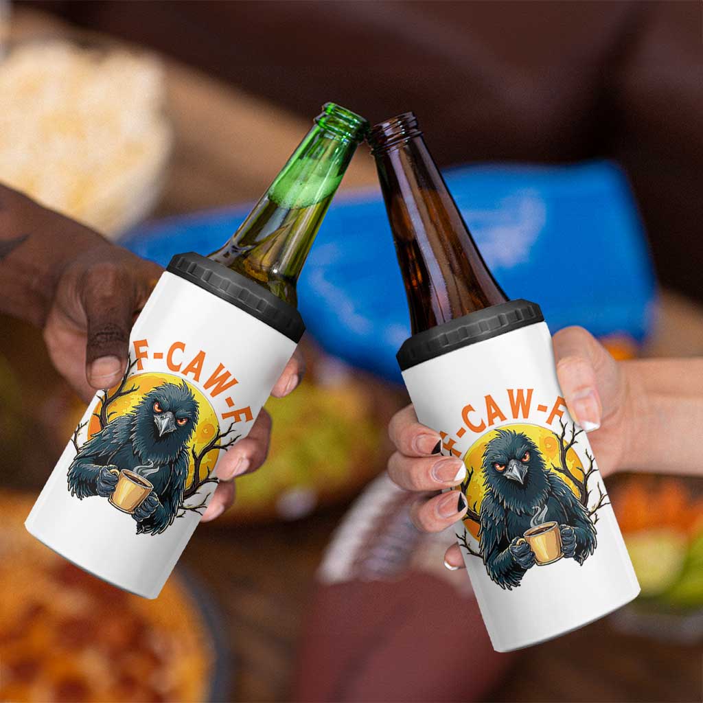 F Caw F Raven Coffee 4 in 1 Can Cooler Tumbler Funny Halloween Sarcastic Gothic Bird with Attitude - Wonder Print Shop