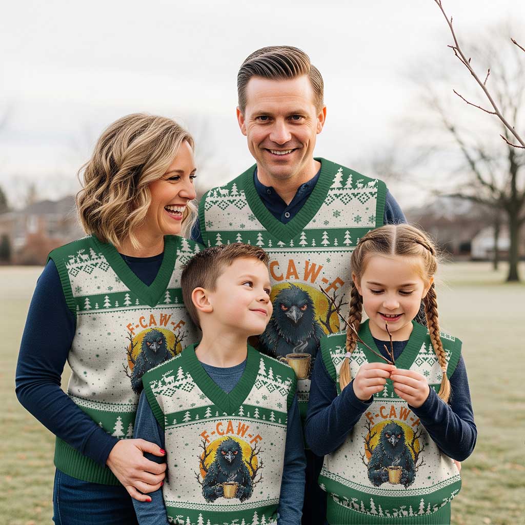 F Caw F Raven Coffee V-Neck Knit Sweater Vest Funny Halloween Sarcastic Gothic Bird with Attitude - Wonder Print Shop