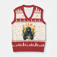 F Caw F Raven Coffee V-Neck Knit Sweater Vest Funny Halloween Sarcastic Gothic Bird with Attitude - Wonder Print Shop