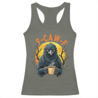 F Caw F Raven Coffee Racerback Tank Top Funny Halloween Sarcastic Gothic Bird with Attitude - Wonder Print Shop