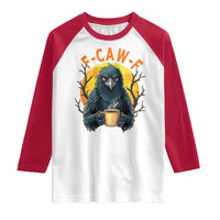 F Caw F Raven Coffee Raglan Shirt Funny Halloween Sarcastic Gothic Bird with Attitude - Wonder Print Shop