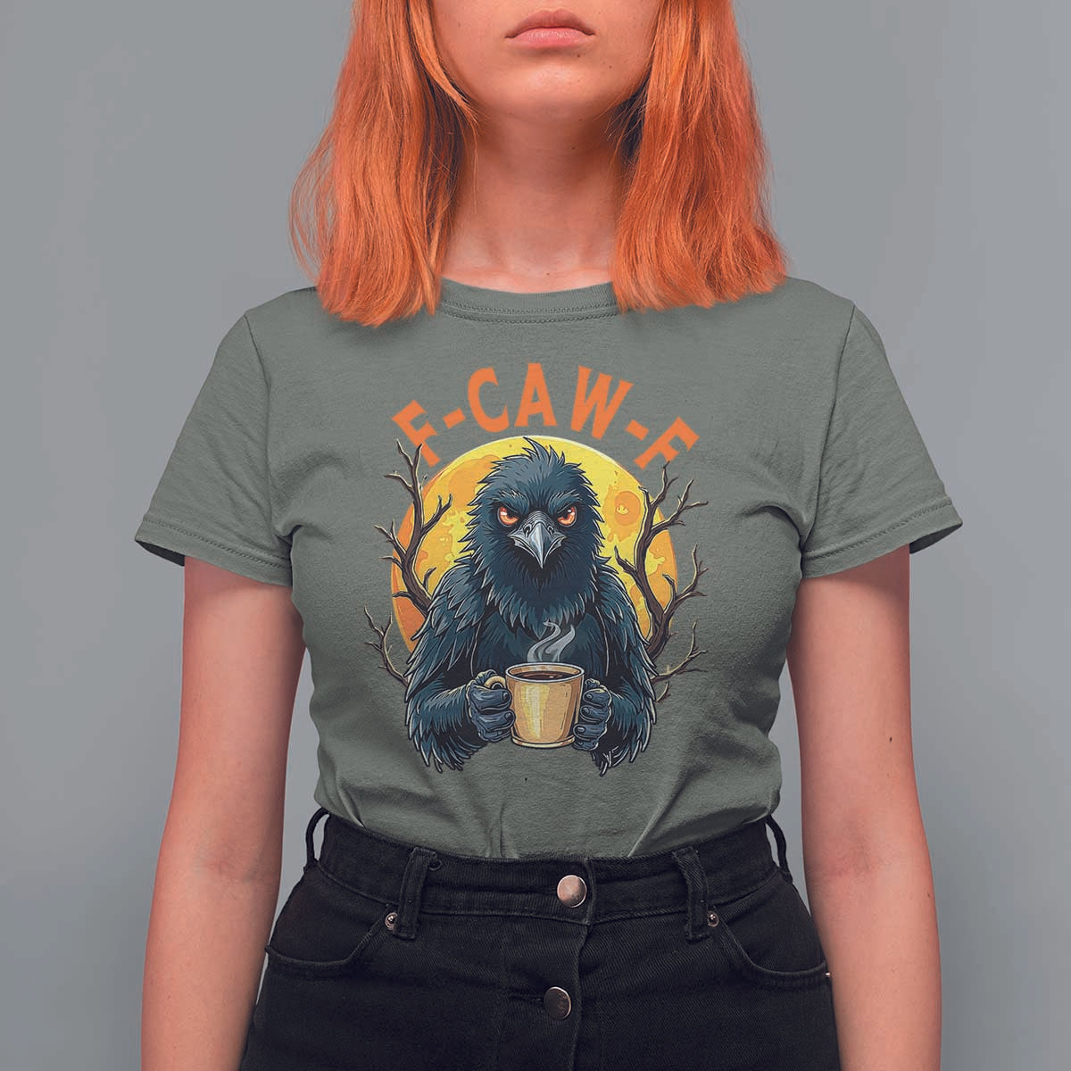 F Caw F Raven Coffee T Shirt For Women Funny Halloween Sarcastic Gothic Bird with Attitude - Wonder Print Shop