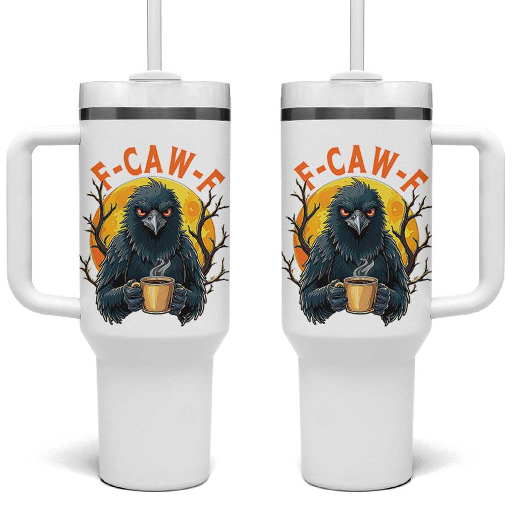 F Caw F Raven Coffee Tumbler With Handle Funny Halloween Sarcastic Gothic Bird with Attitude - Wonder Print Shop