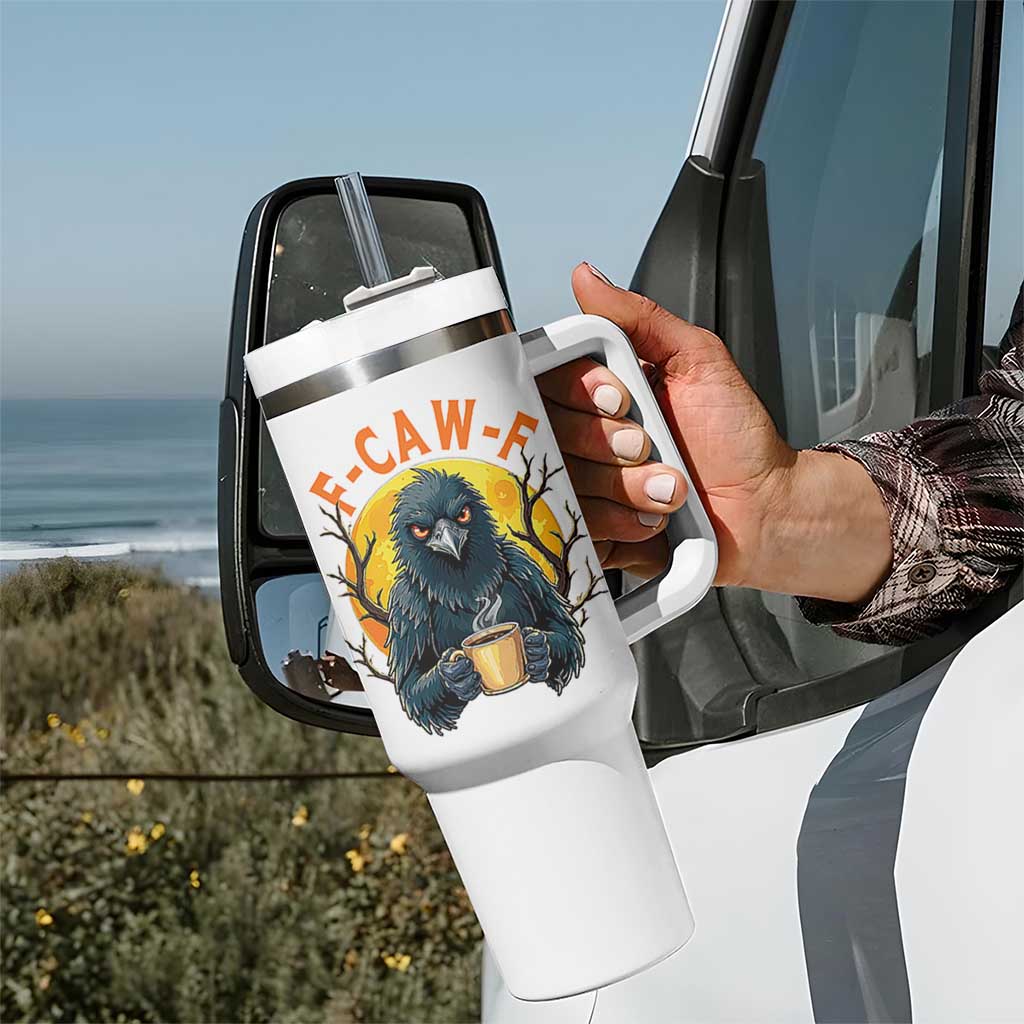 F Caw F Raven Coffee Tumbler With Handle Funny Halloween Sarcastic Gothic Bird with Attitude - Wonder Print Shop