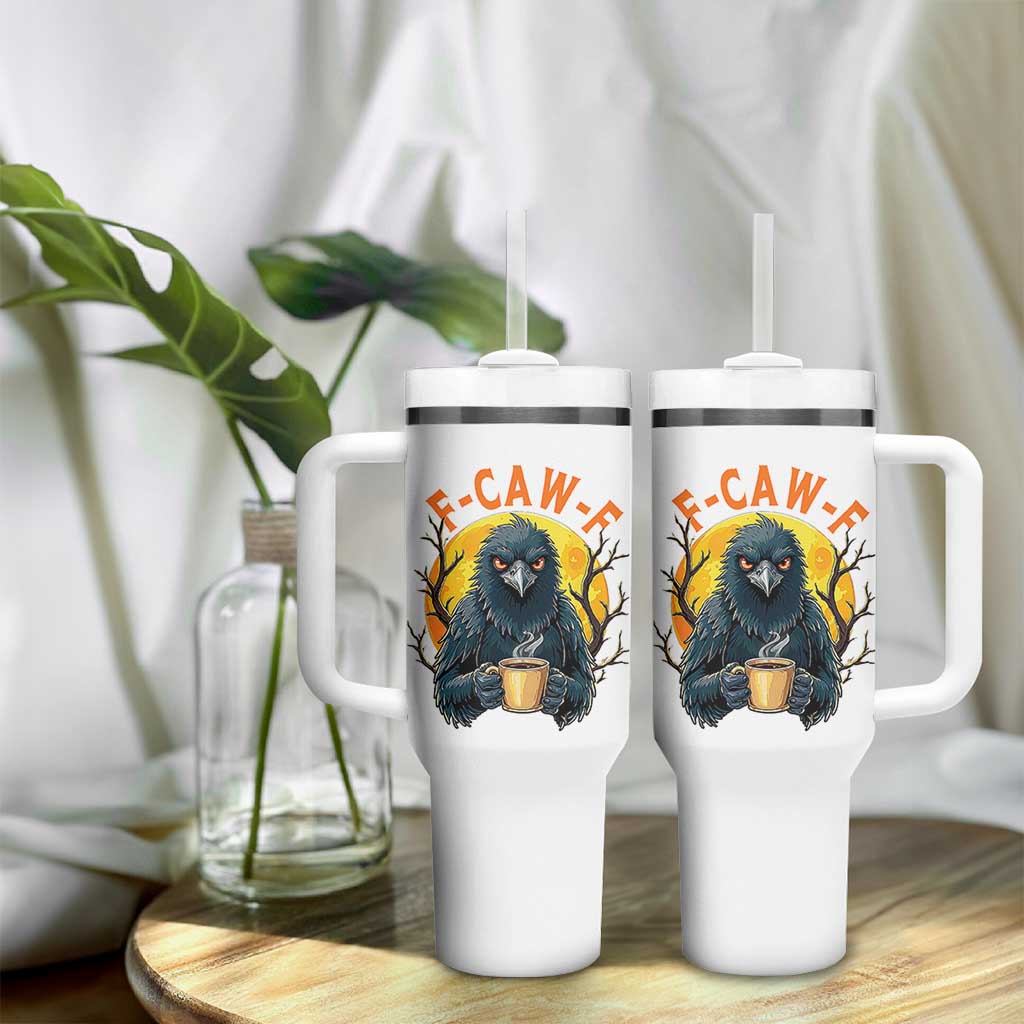 F Caw F Raven Coffee Tumbler With Handle Funny Halloween Sarcastic Gothic Bird with Attitude - Wonder Print Shop