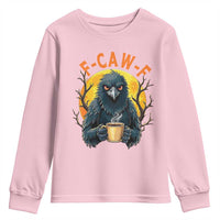 F Caw F Raven Coffee Youth Sweatshirt Funny Halloween Sarcastic Gothic Bird with Attitude - Wonder Print Shop