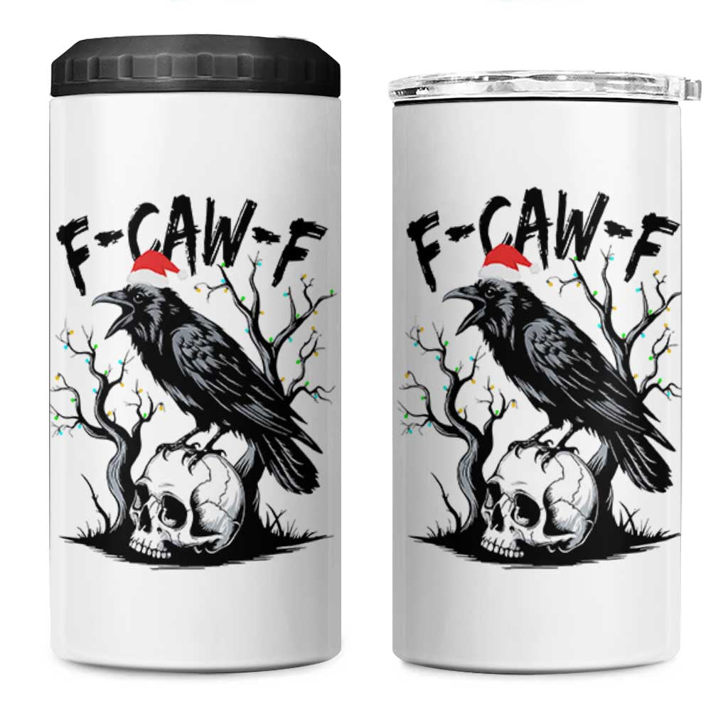 F Caw F Gothic Christmas Raven 4 in 1 Can Cooler Tumbler With Skull Funny Dark Holiday Humor Spooky Season - Wonder Print Shop