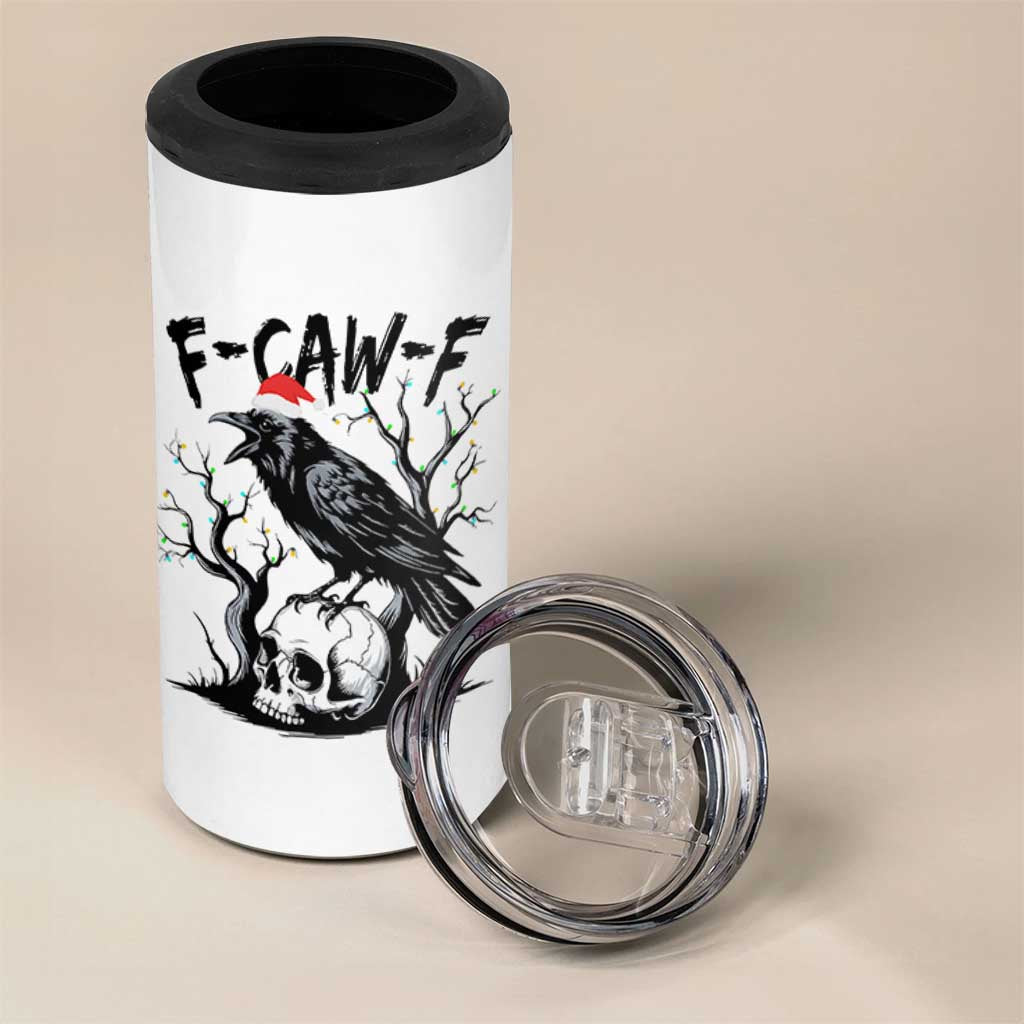 F Caw F Gothic Christmas Raven 4 in 1 Can Cooler Tumbler With Skull Funny Dark Holiday Humor Spooky Season - Wonder Print Shop