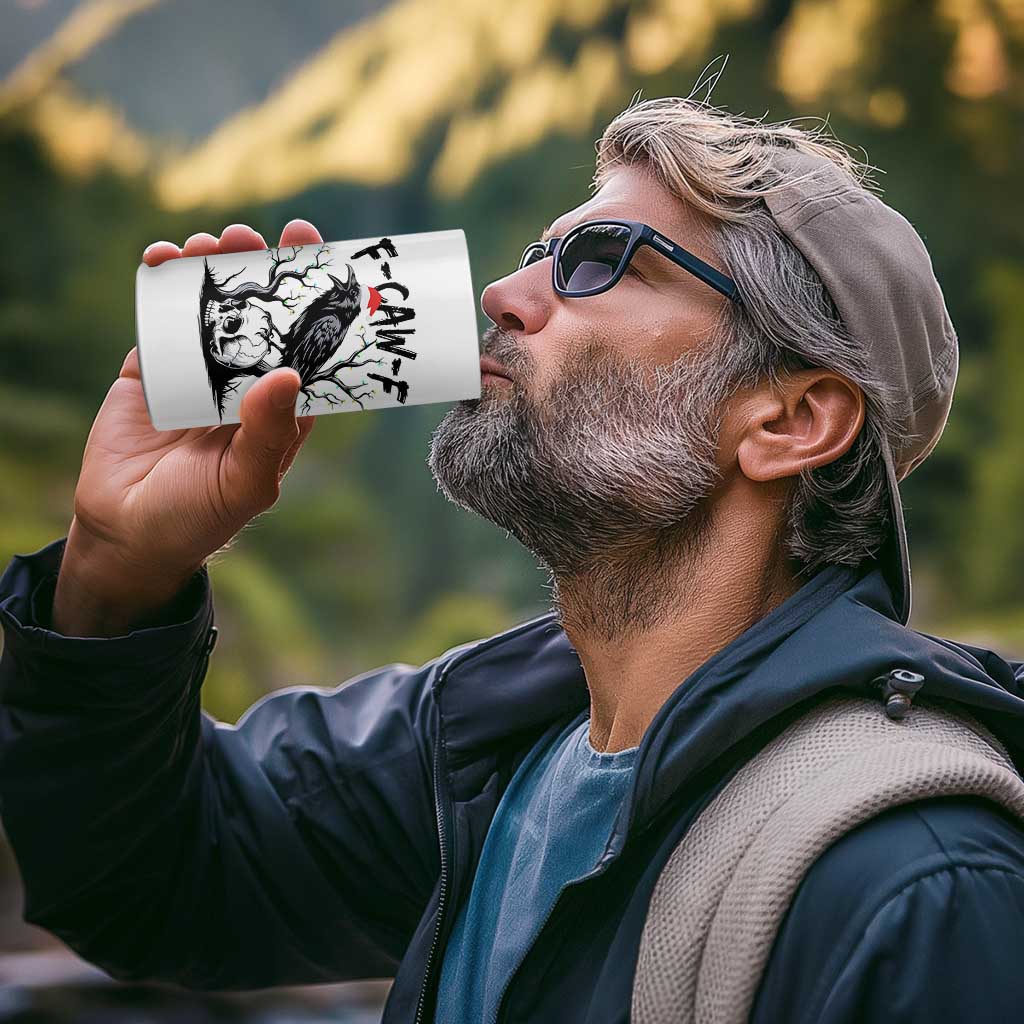 F Caw F Gothic Christmas Raven 4 in 1 Can Cooler Tumbler With Skull Funny Dark Holiday Humor Spooky Season - Wonder Print Shop