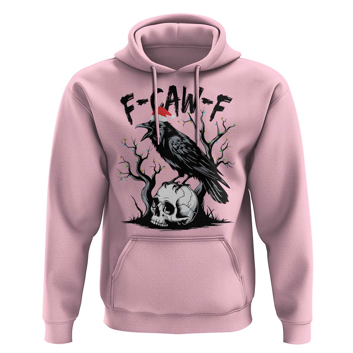 F Caw F Gothic Christmas Raven Hoodie With Skull Funny Dark Holiday Humor Spooky Season - Wonder Print Shop