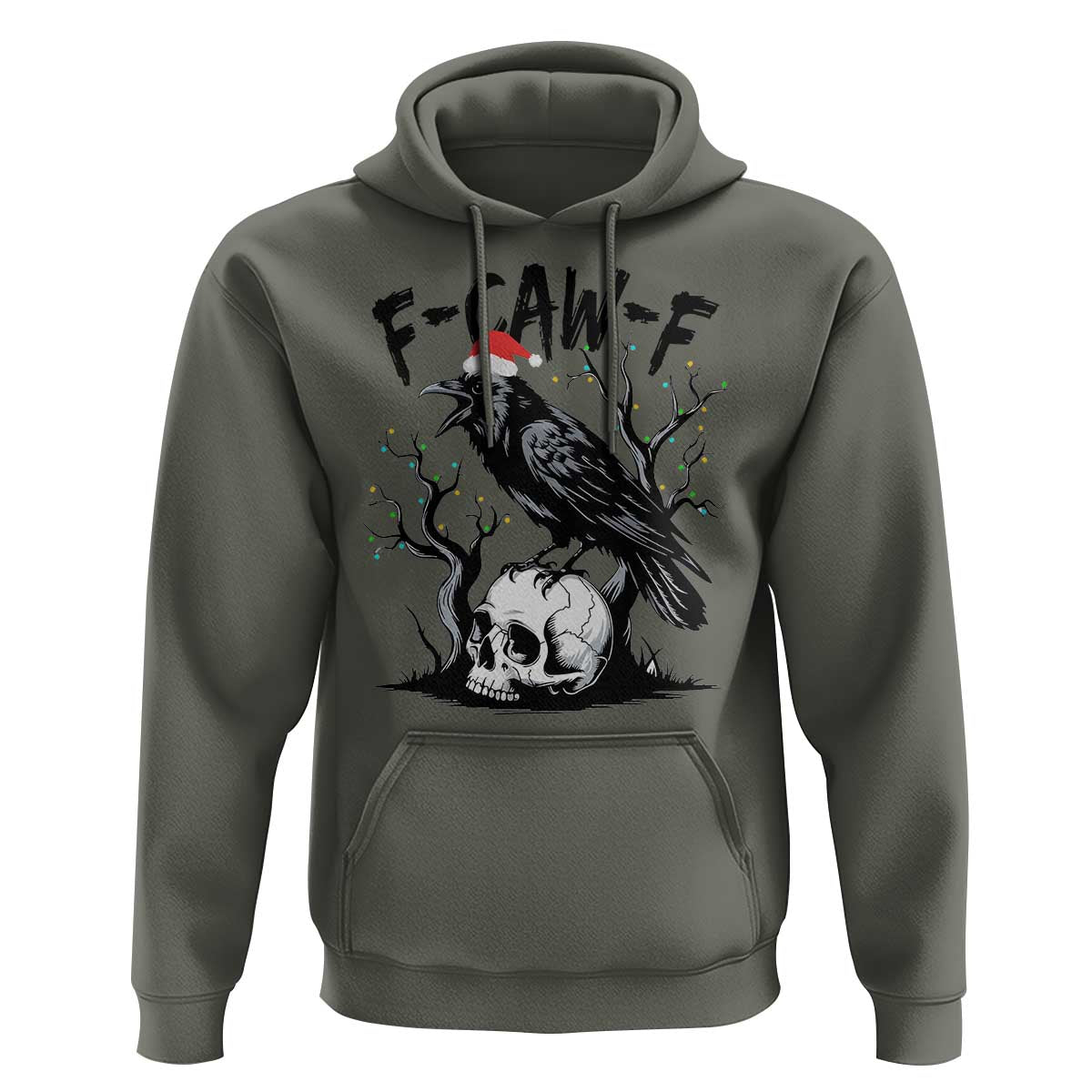F Caw F Gothic Christmas Raven Hoodie With Skull Funny Dark Holiday Humor Spooky Season - Wonder Print Shop