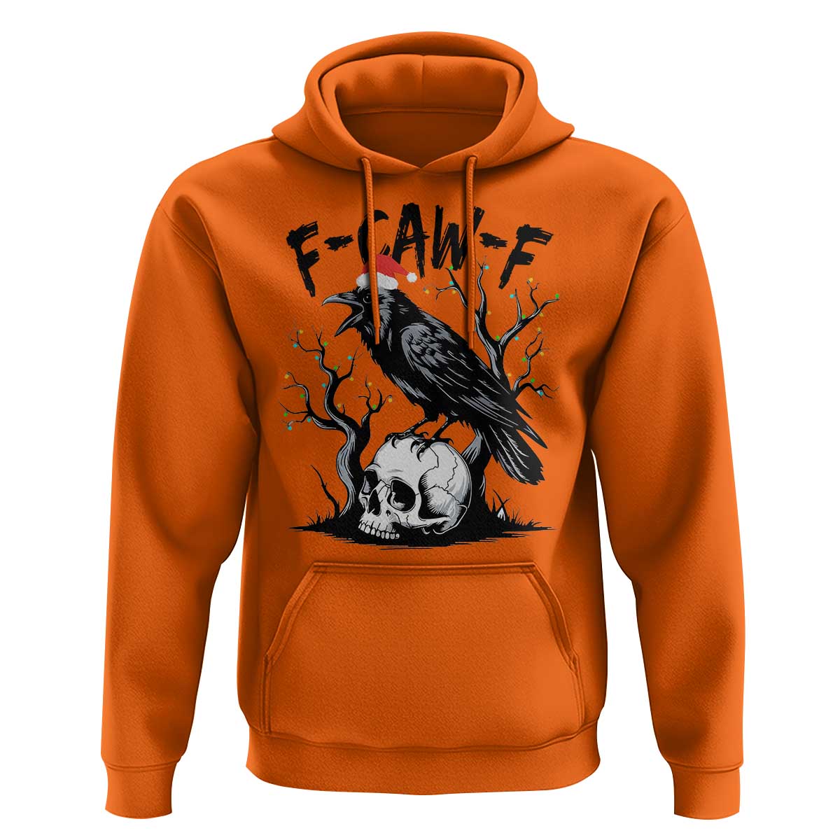 F Caw F Gothic Christmas Raven Hoodie With Skull Funny Dark Holiday Humor Spooky Season - Wonder Print Shop