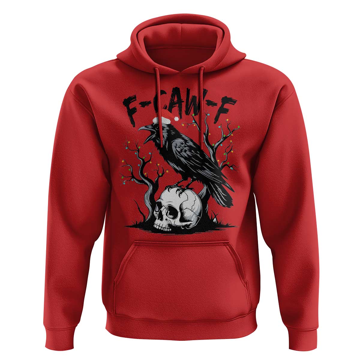 F Caw F Gothic Christmas Raven Hoodie With Skull Funny Dark Holiday Humor Spooky Season - Wonder Print Shop
