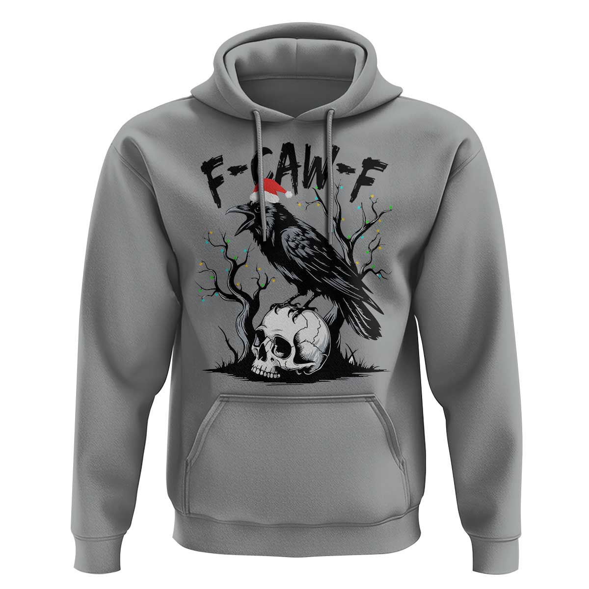 F Caw F Gothic Christmas Raven Hoodie With Skull Funny Dark Holiday Humor Spooky Season - Wonder Print Shop