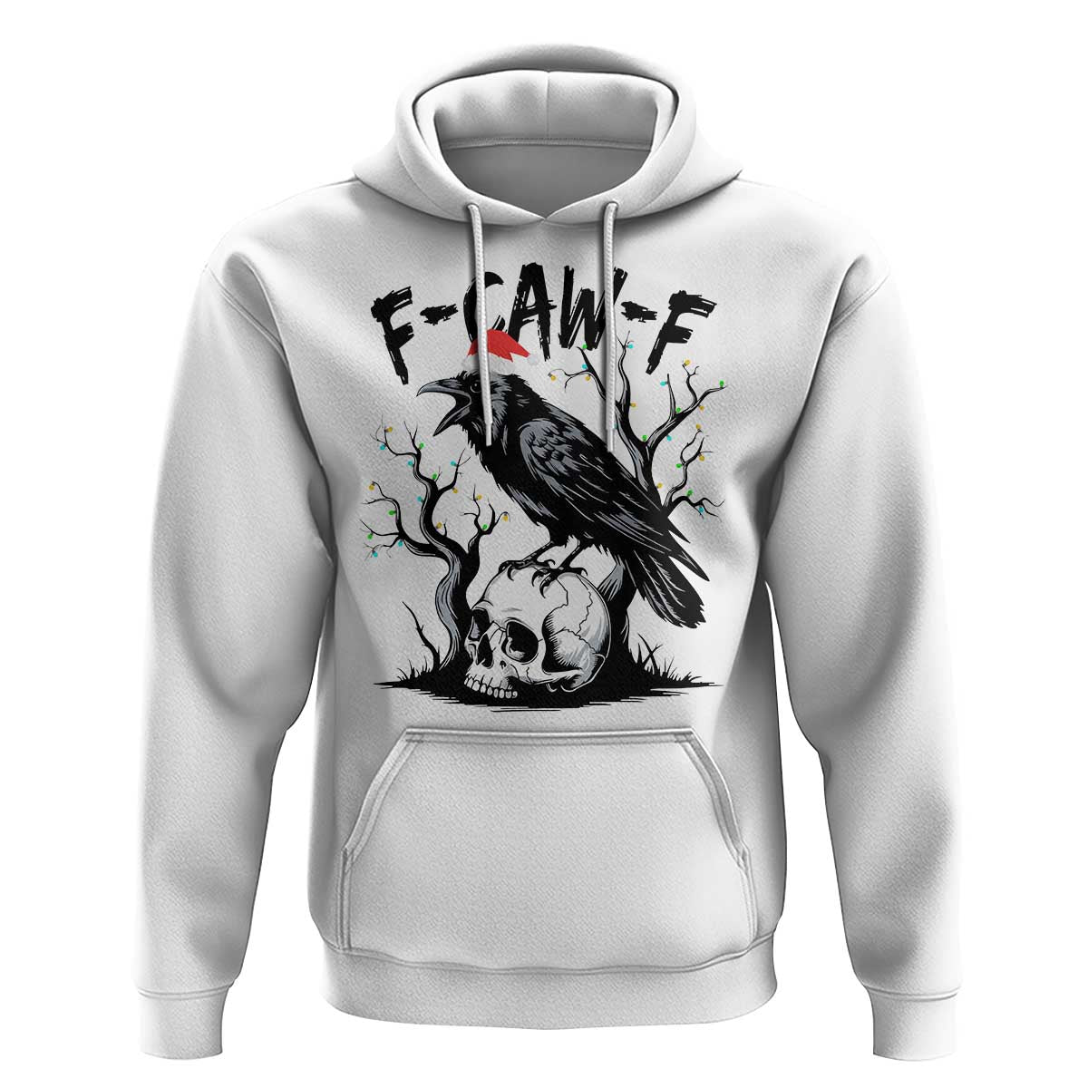 F Caw F Gothic Christmas Raven Hoodie With Skull Funny Dark Holiday Humor Spooky Season - Wonder Print Shop