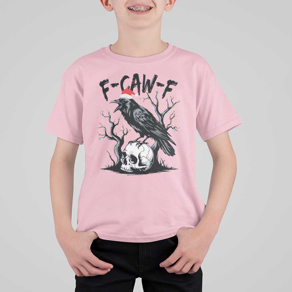 F Caw F Gothic Christmas Raven T Shirt For Kid With Skull Funny Dark Holiday Humor Spooky Season - Wonder Print Shop
