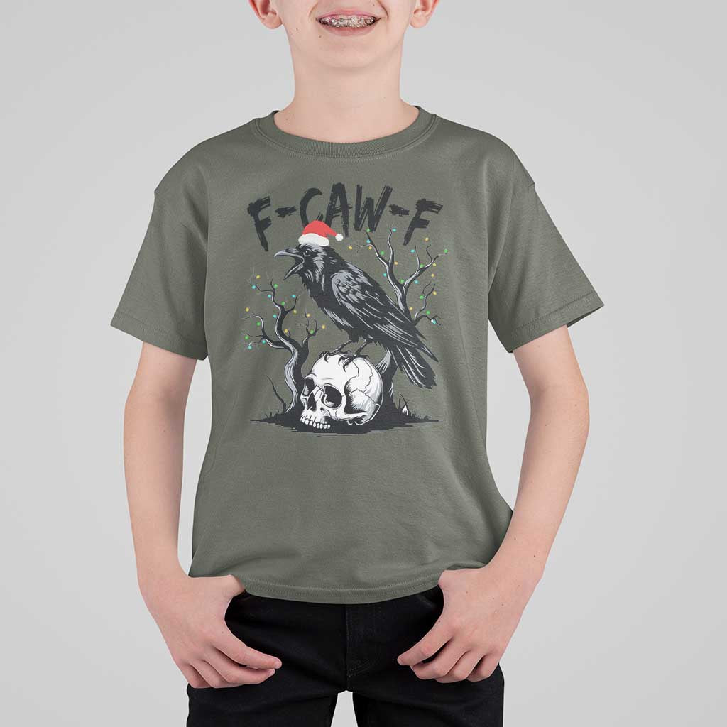 F Caw F Gothic Christmas Raven T Shirt For Kid With Skull Funny Dark Holiday Humor Spooky Season - Wonder Print Shop