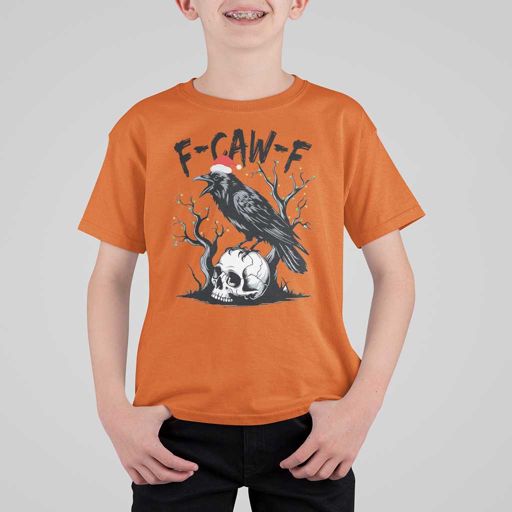 F Caw F Gothic Christmas Raven T Shirt For Kid With Skull Funny Dark Holiday Humor Spooky Season - Wonder Print Shop
