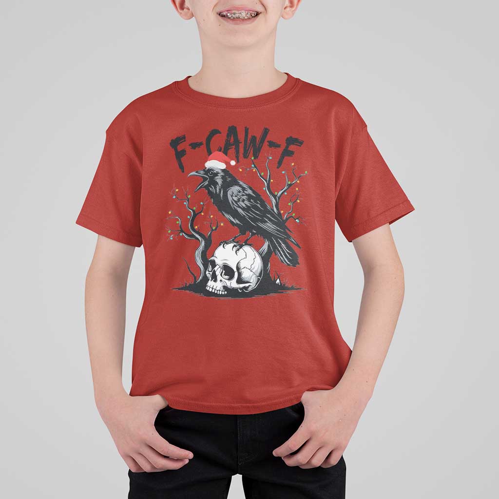 F Caw F Gothic Christmas Raven T Shirt For Kid With Skull Funny Dark Holiday Humor Spooky Season - Wonder Print Shop