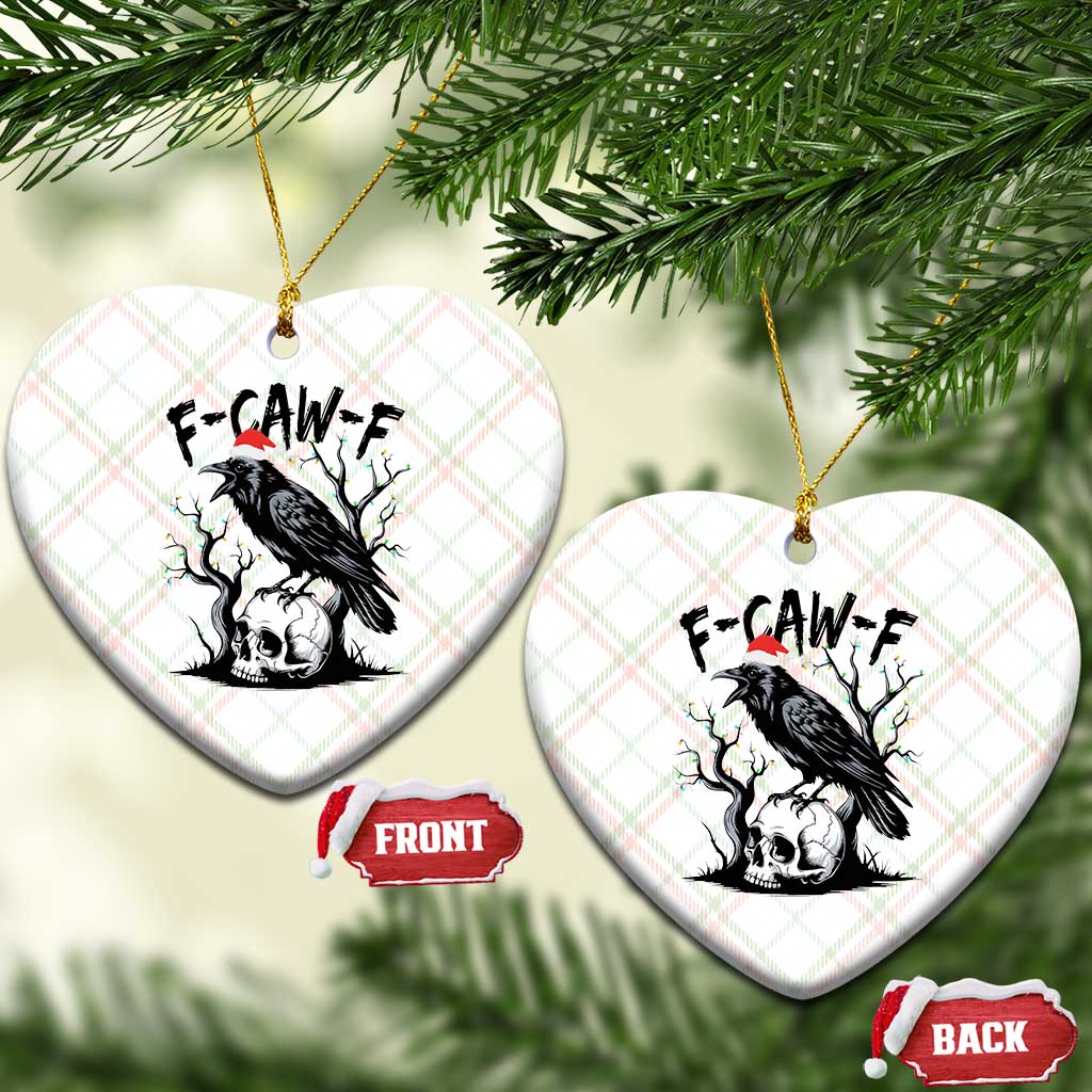 F Caw F Gothic Xmas Raven Ceramic Ornament With Skull Funny Dark Holiday Humor Spooky Season - Wonder Print Shop