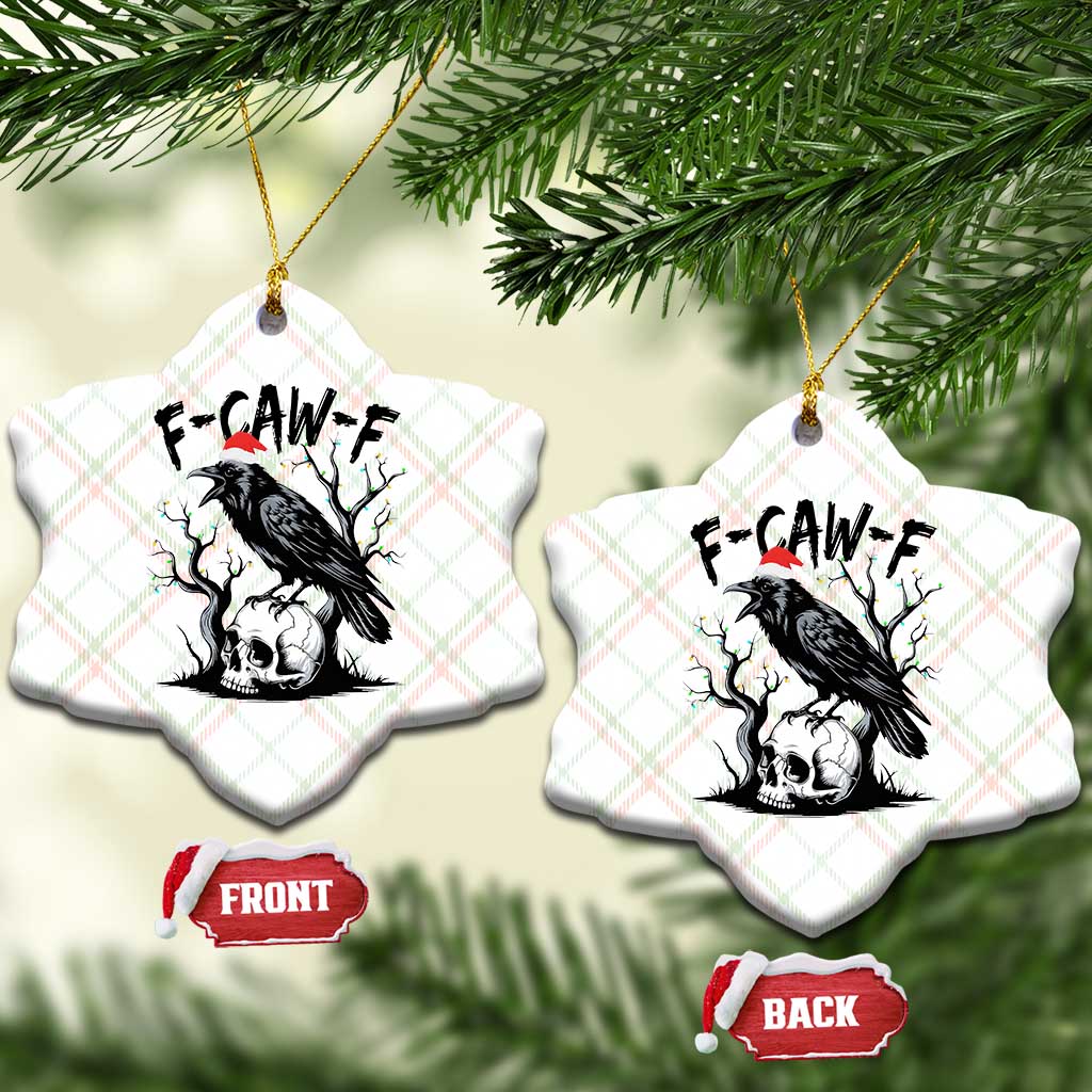 F Caw F Gothic Xmas Raven Ceramic Ornament With Skull Funny Dark Holiday Humor Spooky Season - Wonder Print Shop