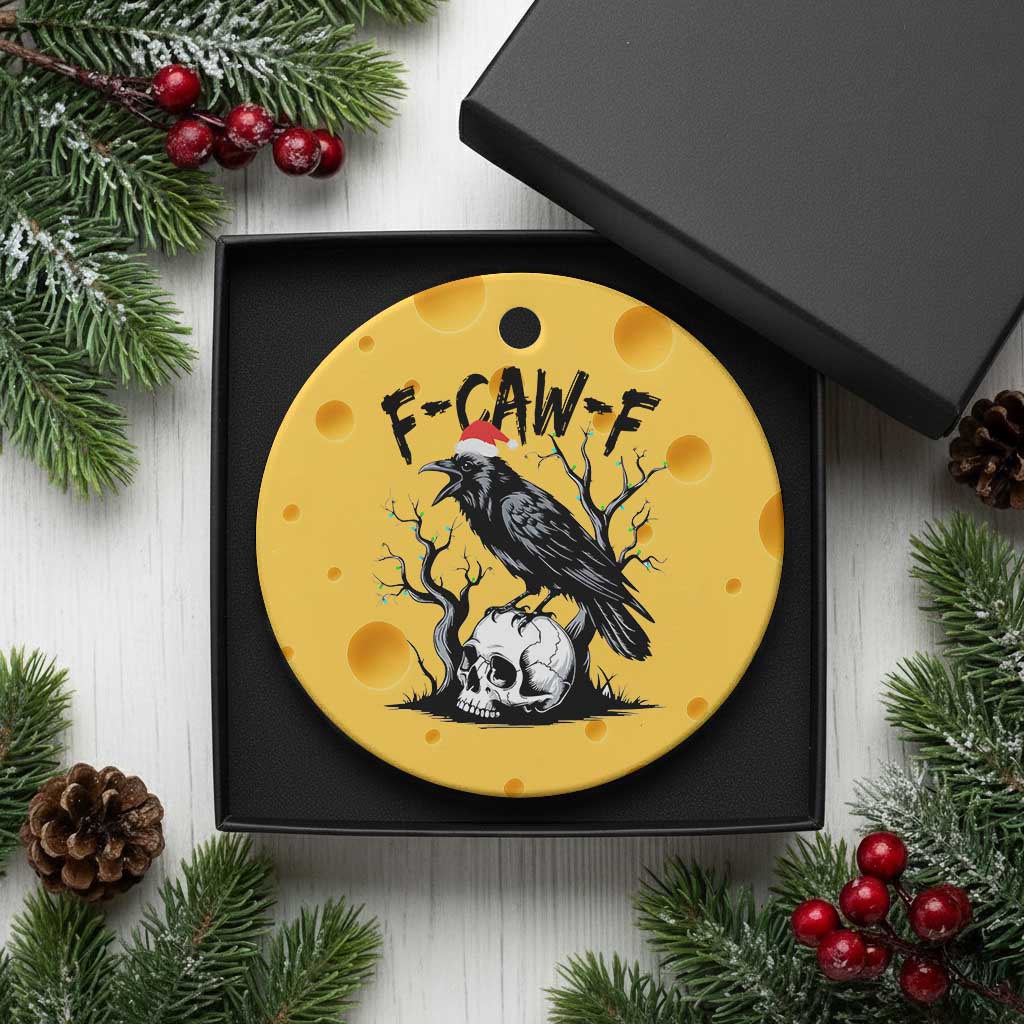 F Caw F Gothic Xmas Raven Ceramic Ornament With Skull Funny Dark Holiday Humor Spooky Season - Wonder Print Shop