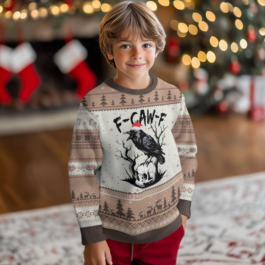 F Caw F Gothic Christmas Raven Ugly Christmas Sweater With Skull Funny Dark Holiday Humor Spooky Season - Wonder Print Shop