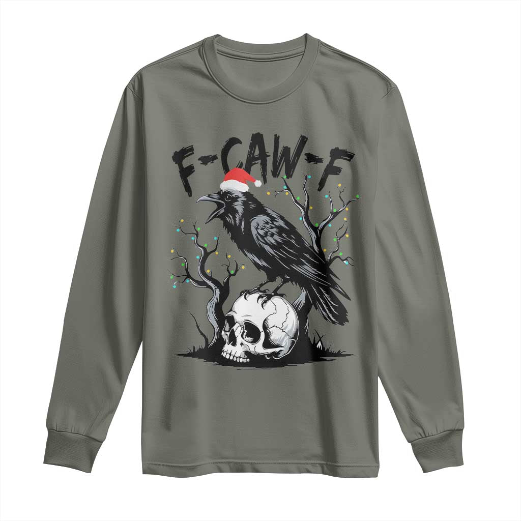 F Caw F Gothic Christmas Raven Long Sleeve Shirt With Skull Funny Dark Holiday Humor Spooky Season - Wonder Print Shop
