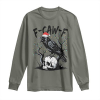 F Caw F Gothic Christmas Raven Long Sleeve Shirt With Skull Funny Dark Holiday Humor Spooky Season - Wonder Print Shop