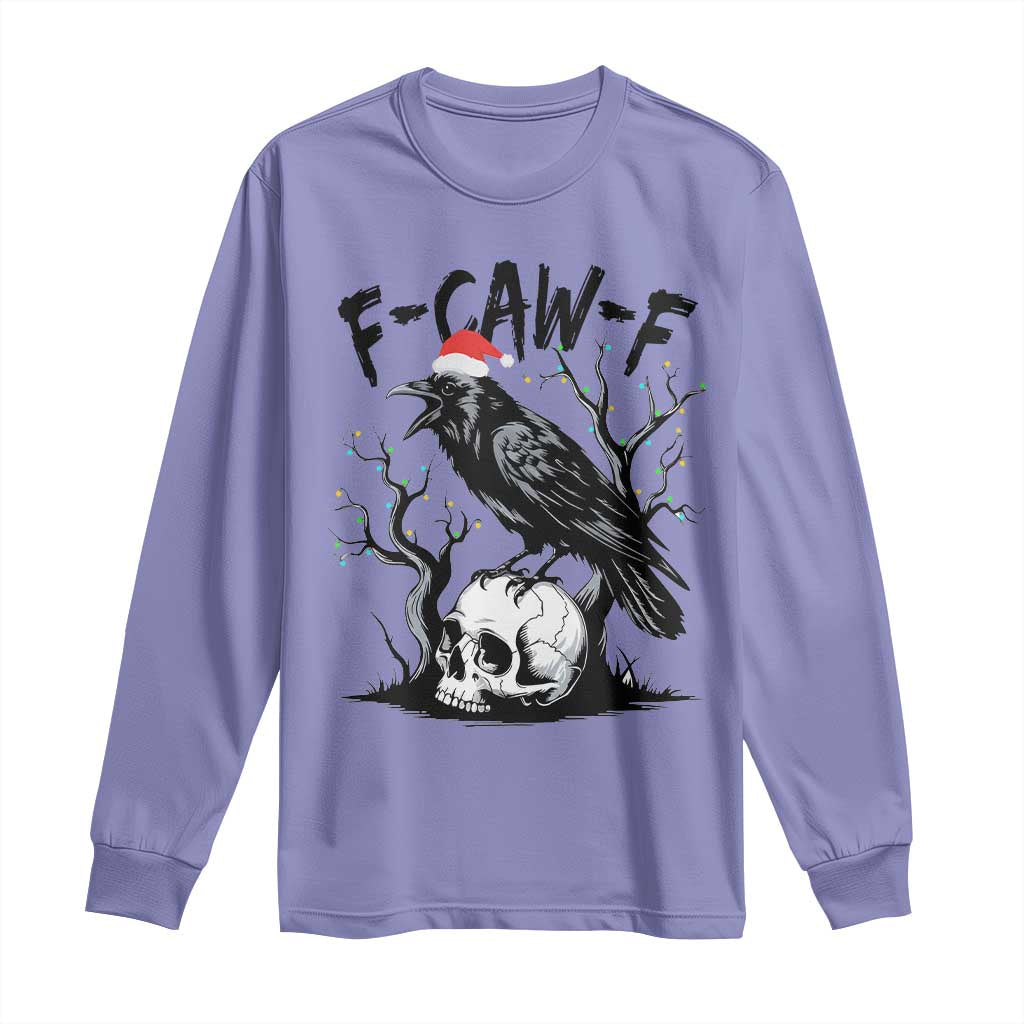 F Caw F Gothic Christmas Raven Long Sleeve Shirt With Skull Funny Dark Holiday Humor Spooky Season - Wonder Print Shop