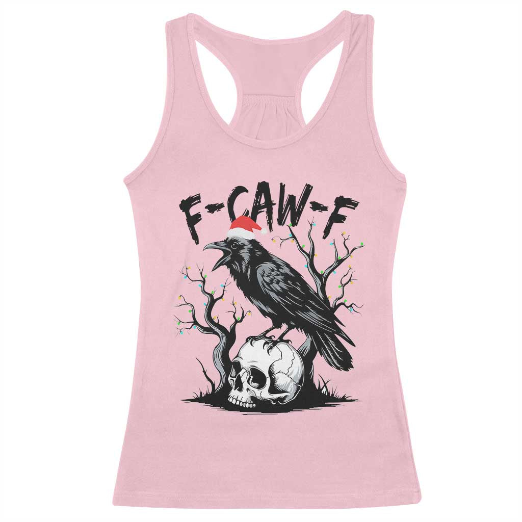 F Caw F Gothic Christmas Raven Racerback Tank Top With Skull Funny Dark Holiday Humor Spooky Season - Wonder Print Shop