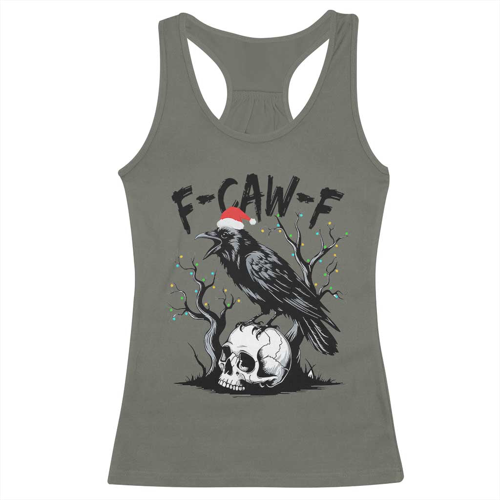 F Caw F Gothic Christmas Raven Racerback Tank Top With Skull Funny Dark Holiday Humor Spooky Season - Wonder Print Shop