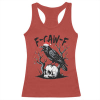 F Caw F Gothic Christmas Raven Racerback Tank Top With Skull Funny Dark Holiday Humor Spooky Season - Wonder Print Shop