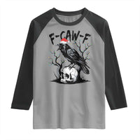 F Caw F Gothic Christmas Raven Raglan Shirt With Skull Funny Dark Holiday Humor Spooky Season - Wonder Print Shop
