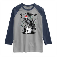 F Caw F Gothic Christmas Raven Raglan Shirt With Skull Funny Dark Holiday Humor Spooky Season - Wonder Print Shop