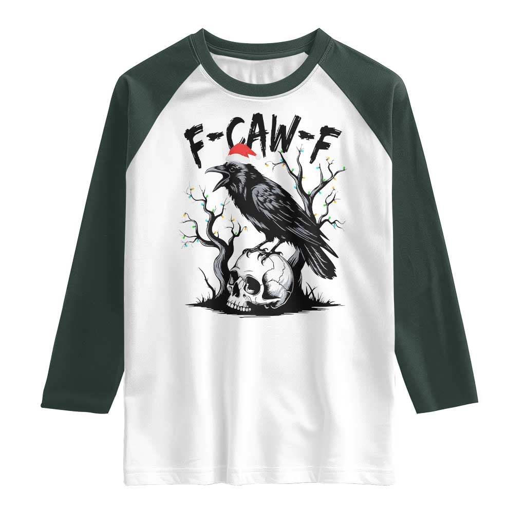 F Caw F Gothic Christmas Raven Raglan Shirt With Skull Funny Dark Holiday Humor Spooky Season - Wonder Print Shop